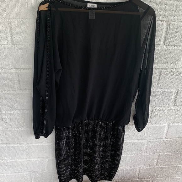 Cache Sequins Embellished Sheer Elegant Black Evening Mini Dress sz S - Picture 6 of 9